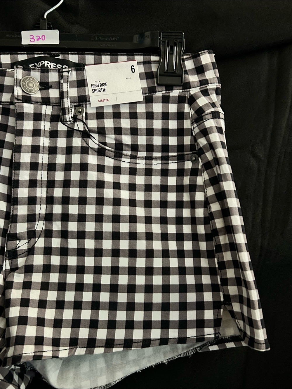 Express Black & White Gingham High-Rise Stretch Shortie Shorts SZ 6 NWT - Picture 3 of 9